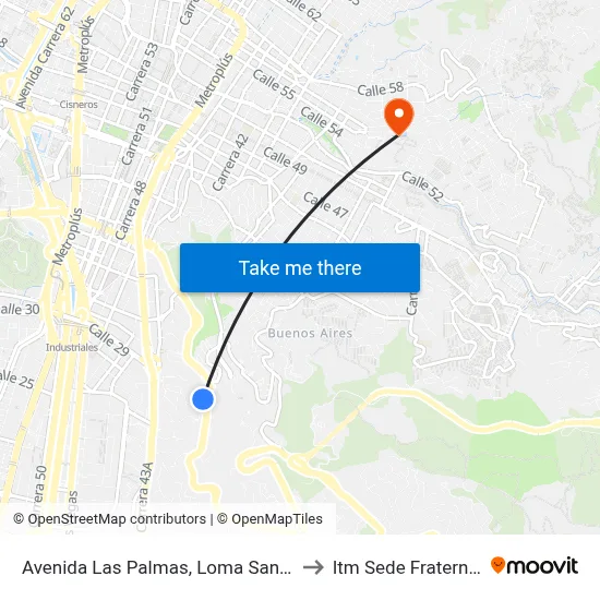 Avenida Las Palmas, Loma San Julian to Itm Sede Fraternidad map