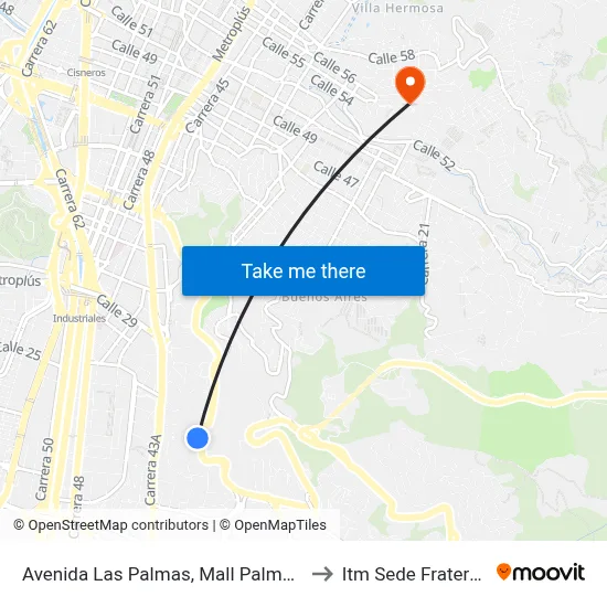 Avenida Las Palmas, Mall Palma Grande to Itm Sede Fraternidad map