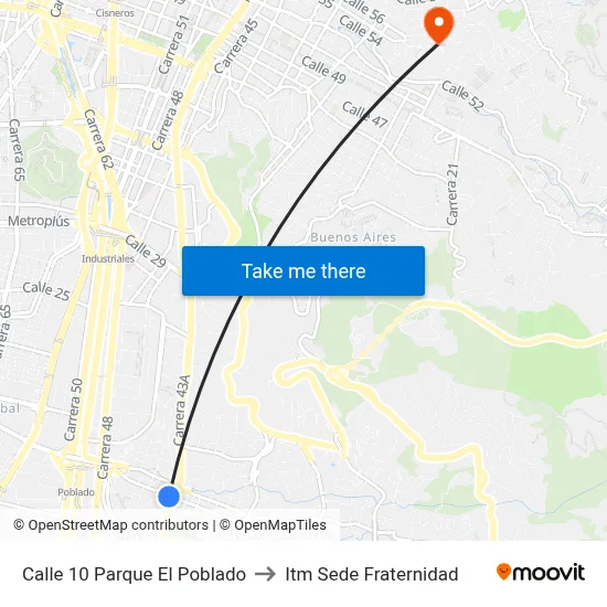 Calle 10 Parque El Poblado to Itm Sede Fraternidad map