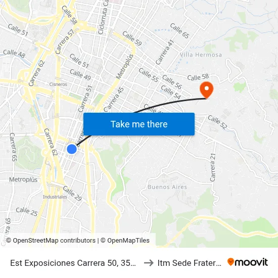 Est Exposiciones Carrera 50, 3532-35146 to Itm Sede Fraternidad map