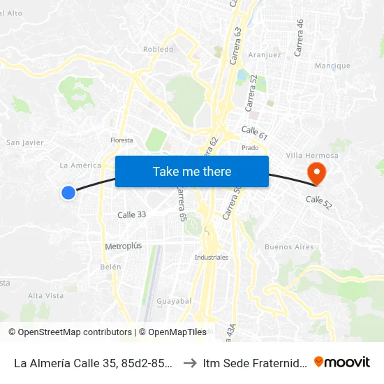 La Almería Calle 35, 85d2-85d66 to Itm Sede Fraternidad map