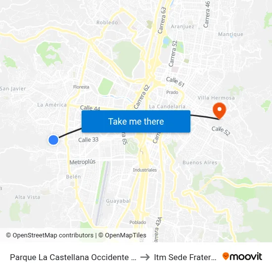 Parque La Castellana Occidente - Oriente to Itm Sede Fraternidad map