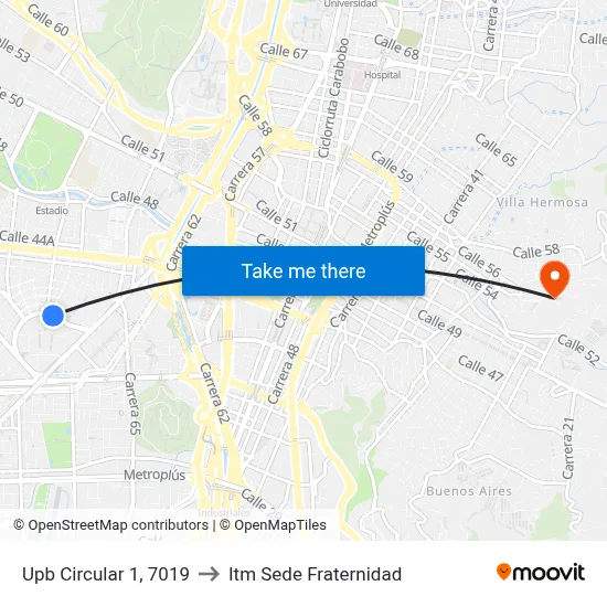 Upb Circular 1, 7019 to Itm Sede Fraternidad map
