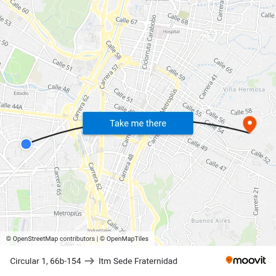 Circular 1, 66b-154 to Itm Sede Fraternidad map