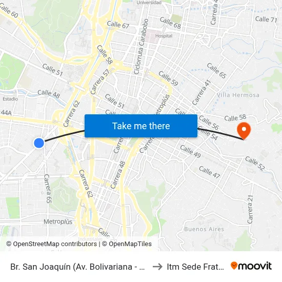 Br. San Joaquín (Av. Bolivariana - Cir 6, Medellín) to Itm Sede Fraternidad map