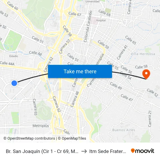 Br. San Joaquín (Cir 1 - Cr 69, Medellín) to Itm Sede Fraternidad map