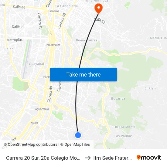 Carrera 20 Sur, 20a Colegio Montessori to Itm Sede Fraternidad map