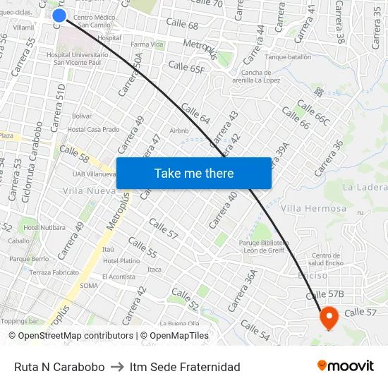 Ruta N Carabobo to Itm Sede Fraternidad map