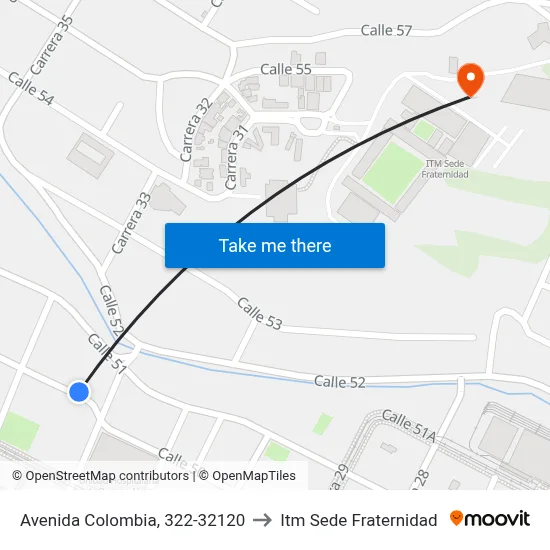 Avenida Colombia, 322-32120 to Itm Sede Fraternidad map