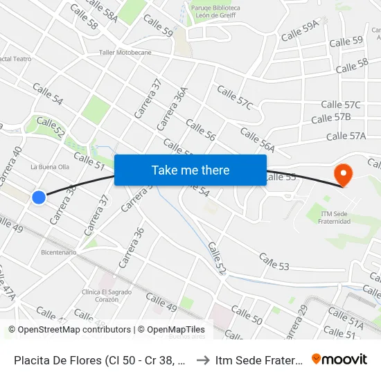 Placita De Flores (Cl 50 - Cr 38, Medellín) to Itm Sede Fraternidad map