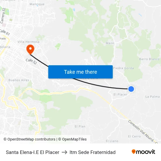 Santa Elena-I.E El Placer to Itm Sede Fraternidad map
