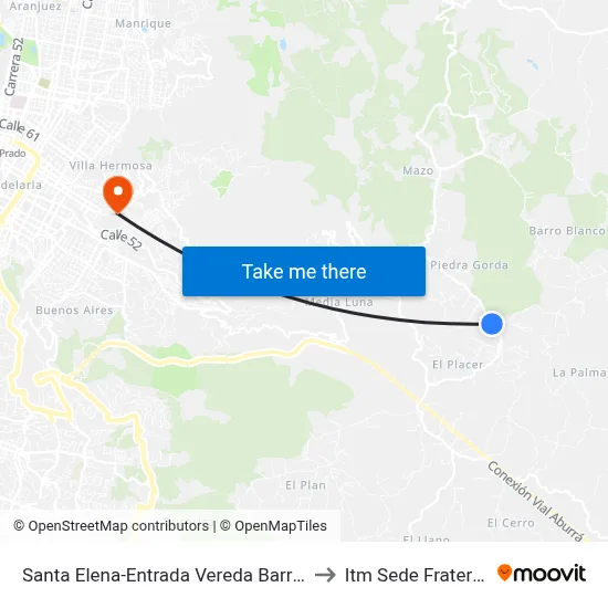 Santa Elena-Entrada Vereda Barro Blanco to Itm Sede Fraternidad map
