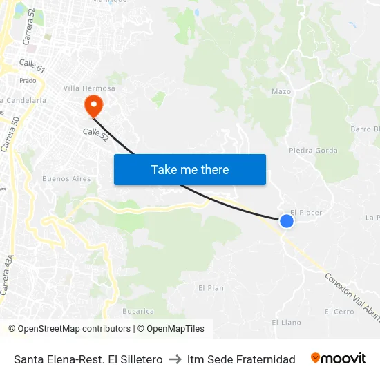 Santa Elena-Rest. El Silletero to Itm Sede Fraternidad map