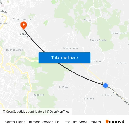 Santa Elena-Entrada Vereda Pantanillo to Itm Sede Fraternidad map