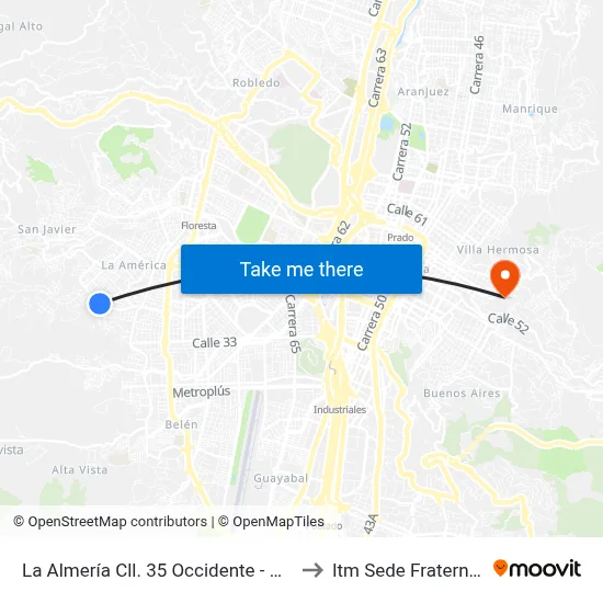 La Almería Cll. 35 Occidente - Oriente to Itm Sede Fraternidad map