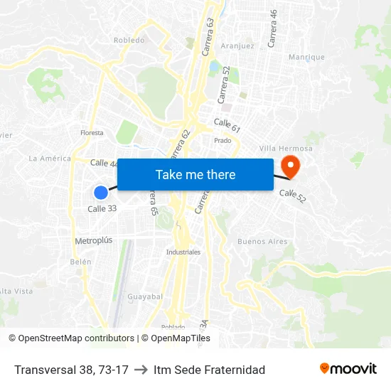 Transversal 38, 73-17 to Itm Sede Fraternidad map