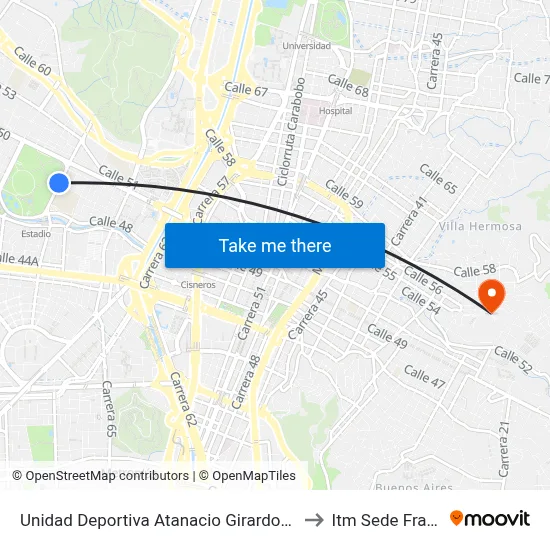 Unidad Deportiva Atanacio Girardot (Cr 70, Medellín) to Itm Sede Fraternidad map