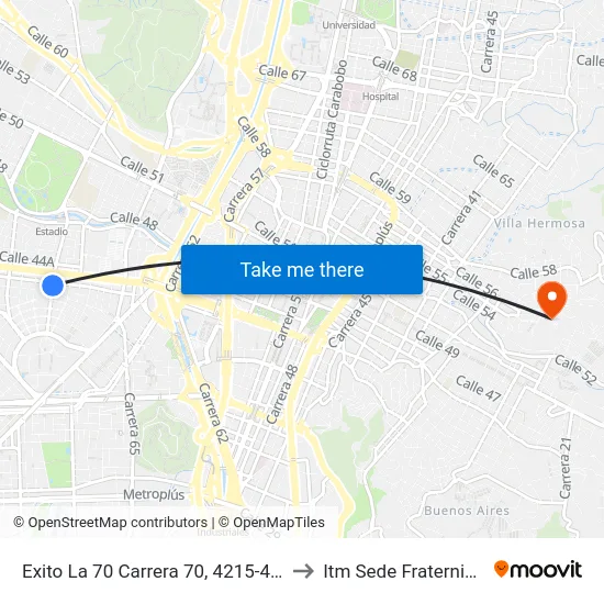Exito La 70 Carrera 70, 4215-4271 to Itm Sede Fraternidad map
