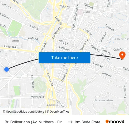 Br. Bolivariana (Av. Nutibara - Cir 1, Medellín) to Itm Sede Fraternidad map
