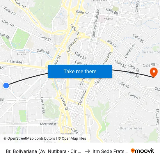 Br. Bolivariana (Av. Nutibara - Cir 4, Medellín) to Itm Sede Fraternidad map
