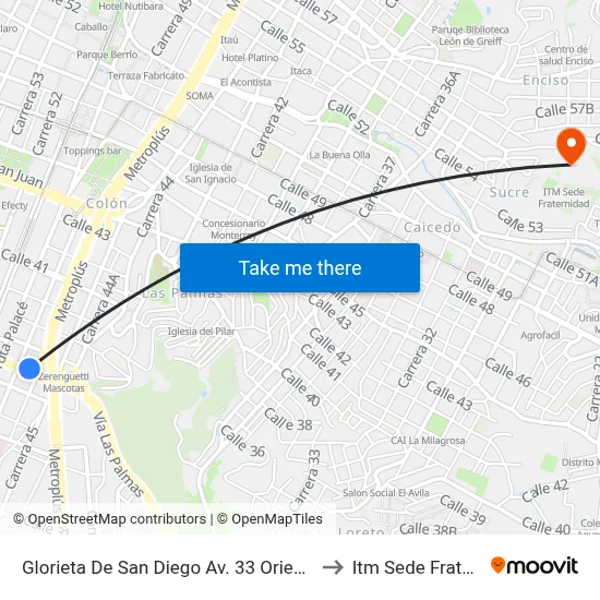 Glorieta De San Diego Av. 33 Oriente Occidente to Itm Sede Fraternidad map