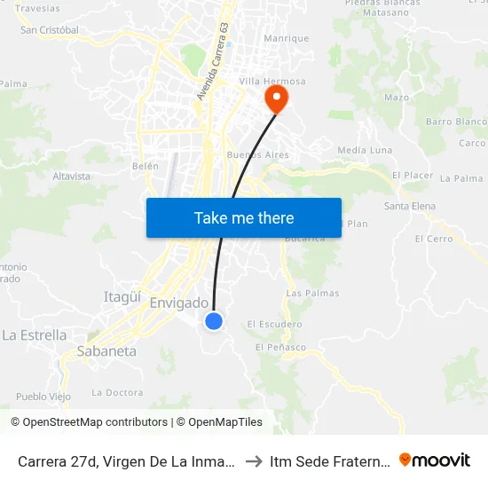 Carrera 27d, Virgen De La Inmaculada to Itm Sede Fraternidad map