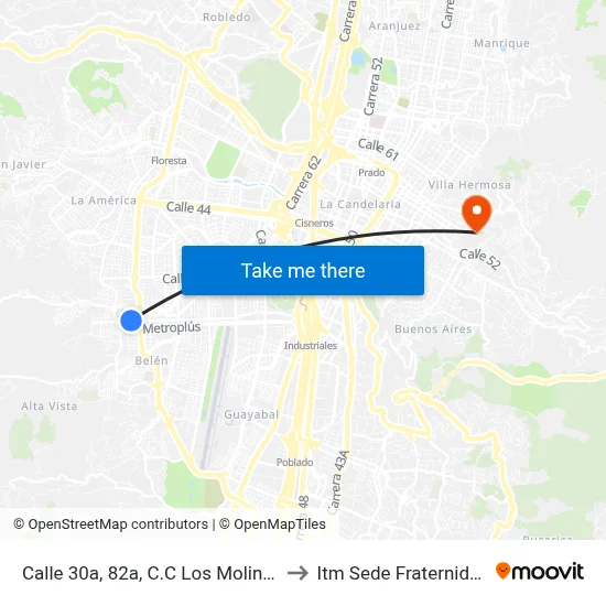 Calle 30a, 82a, C.C Los Molinos to Itm Sede Fraternidad map