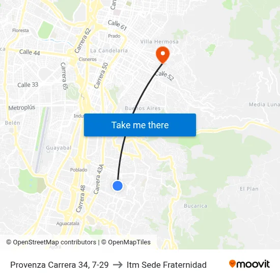 Provenza Carrera 34, 7-29 to Itm Sede Fraternidad map