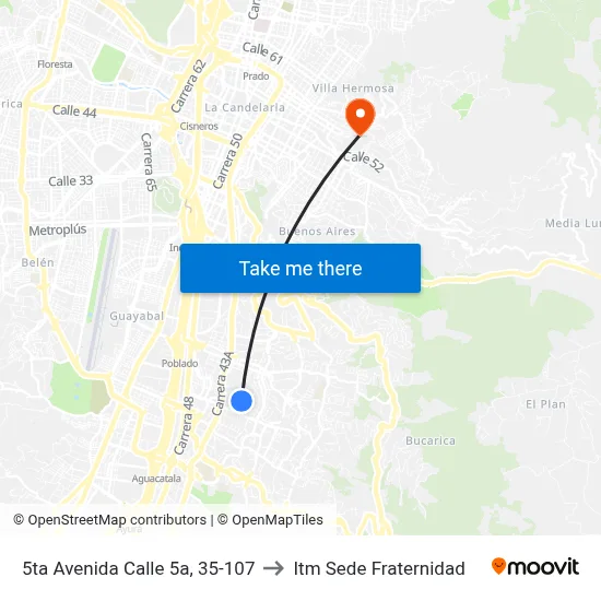 5ta Avenida Calle 5a, 35-107 to Itm Sede Fraternidad map