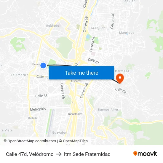 Calle 47d, Velódromo to Itm Sede Fraternidad map