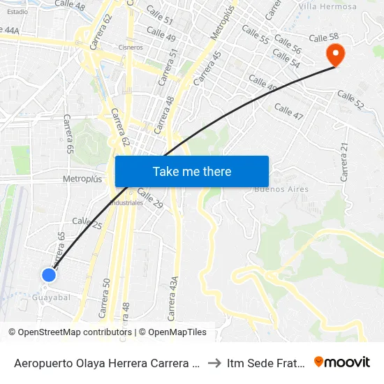 Aeropuerto Olaya Herrera Carrera 65, 141-14215 to Itm Sede Fraternidad map