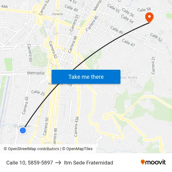 Calle 10, 5859-5897 to Itm Sede Fraternidad map