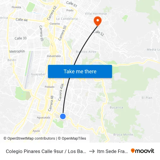 Colegio Pinares Calle 9sur / Los Balsos, 35159-35163 to Itm Sede Fraternidad map