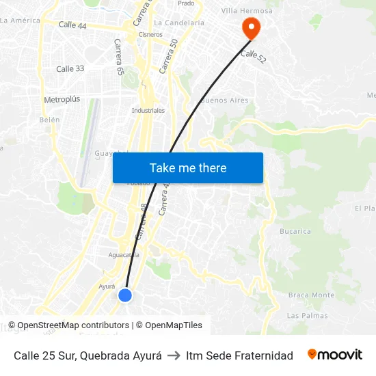 Calle 25 Sur, Quebrada Ayurá to Itm Sede Fraternidad map