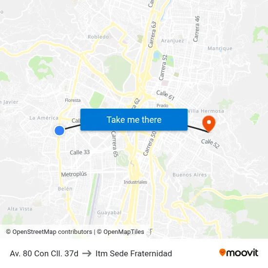 Av. 80 Con Cll. 37d to Itm Sede Fraternidad map
