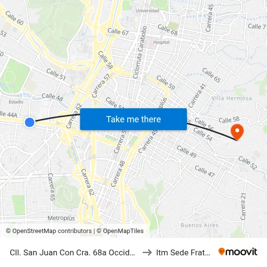 Cll. San Juan Con Cra. 68a Occidente - Oriente to Itm Sede Fraternidad map