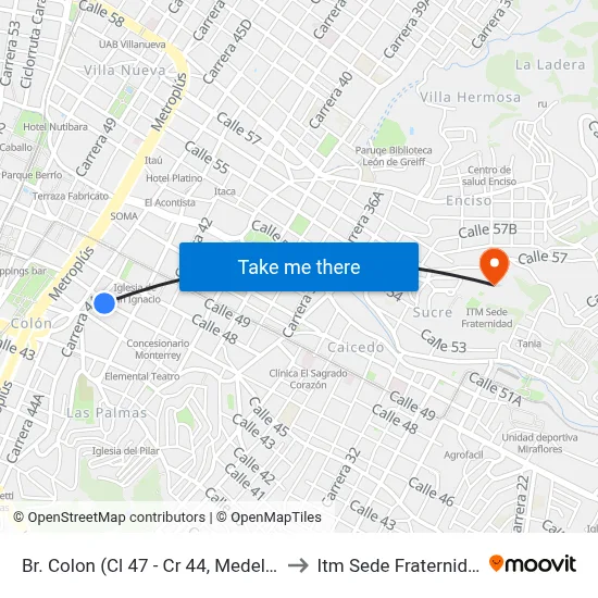 Br. Colon (Cl 47 - Cr 44, Medellín) to Itm Sede Fraternidad map