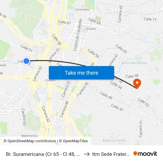 Br. Suramericana (Cr 65 - Cl 48, Medellín) to Itm Sede Fraternidad map