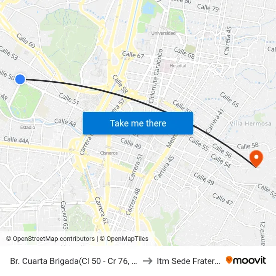 Br. Cuarta Brigada(Cl 50 - Cr 76, Medellín) to Itm Sede Fraternidad map