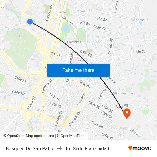 Bosques De San Pablo to Itm Sede Fraternidad map