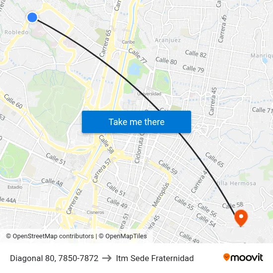 Diagonal 80, 7850-7872 to Itm Sede Fraternidad map