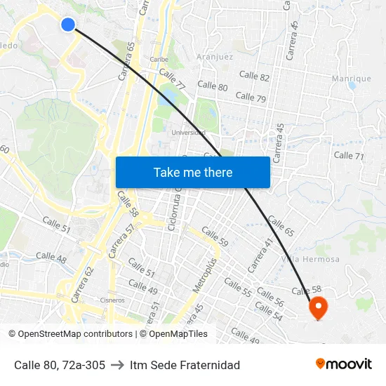Calle 80, 72a-305 to Itm Sede Fraternidad map