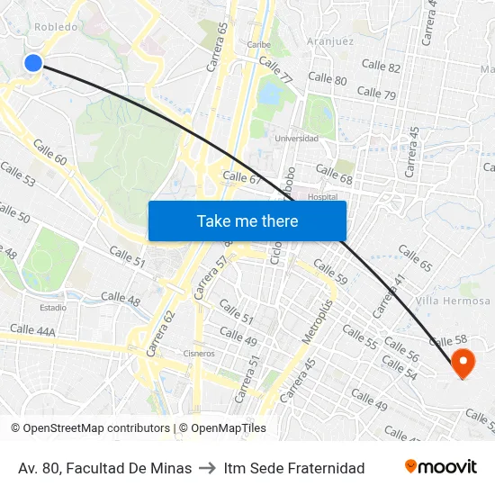 Av. 80, Facultad De Minas to Itm Sede Fraternidad map