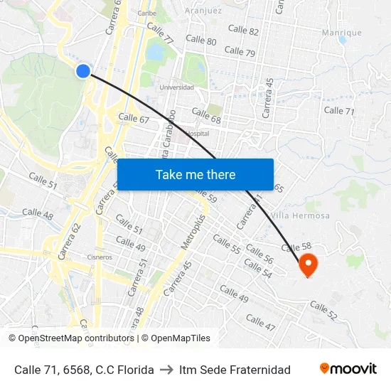 Calle 71, 6568, C.C Florida to Itm Sede Fraternidad map