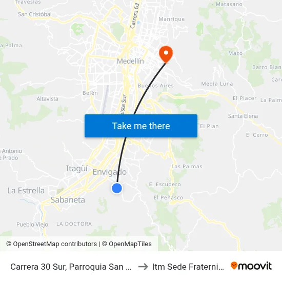 Carrera 30 Sur, Parroquia San José to Itm Sede Fraternidad map