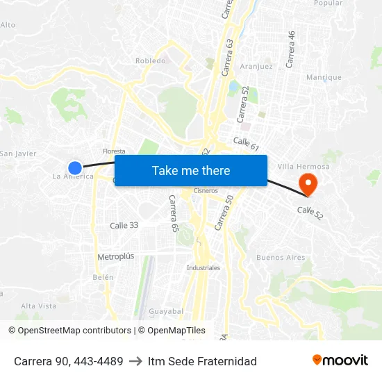 Carrera 90, 443-4489 to Itm Sede Fraternidad map