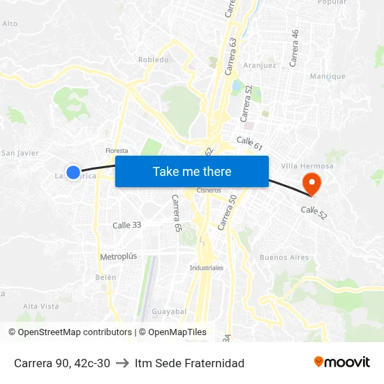 Carrera 90, 42c-30 to Itm Sede Fraternidad map