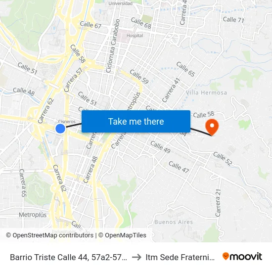 Peatonal San Juan Ferrocarril to Itm Sede Fraternidad map
