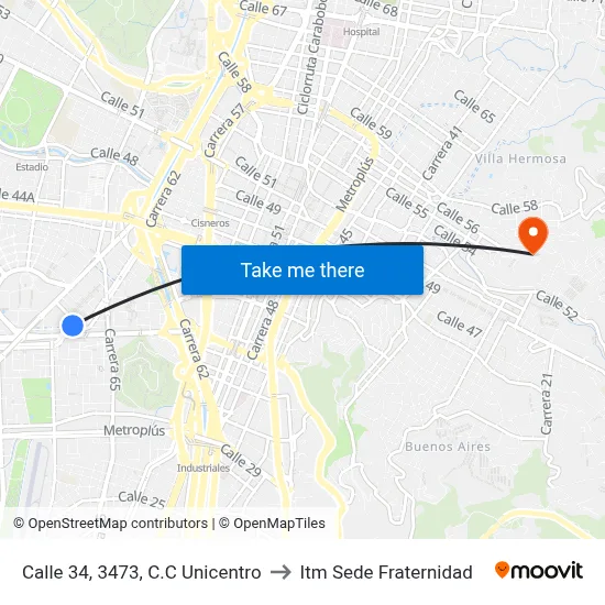 Calle 34, 3473, C.C Unicentro to Itm Sede Fraternidad map