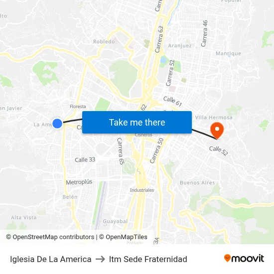 Iglesia De La America to Itm Sede Fraternidad map